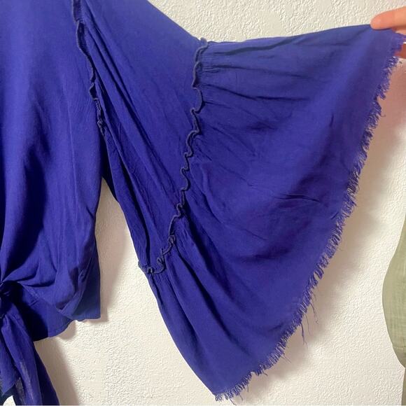 JW Style Small Blue Hippy Bell Sleeve Blouse Boho Size S-M - Picture 6 of 8